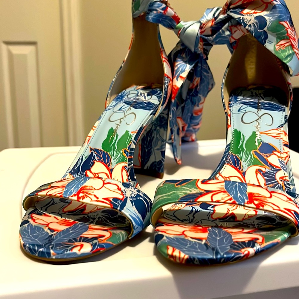 Jessica Simpson  satin ankle tie multicolor